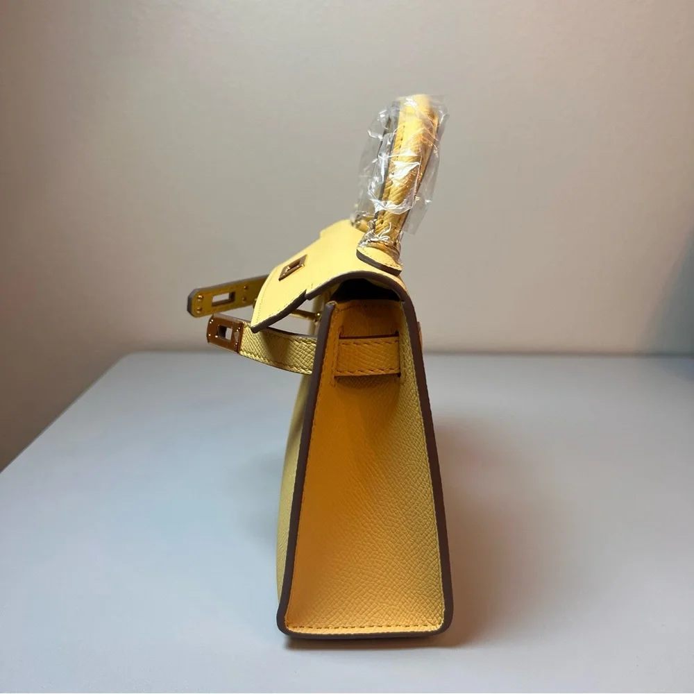 Genuine Epsom Leather mini handbag with shoulder strap featuring Gold hardware - Picture 12 of 15